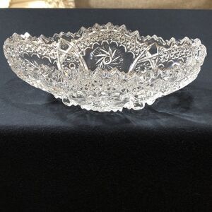 Vintage ~  LE. Smith Crystal SAWTOOTH Clear 7.25" Pickle Dish Relish Dish Nuts